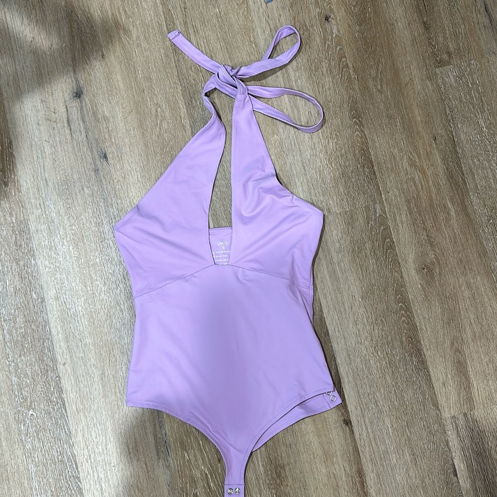 NWT REORIA lilac halter top body suit - low cut v neck - small